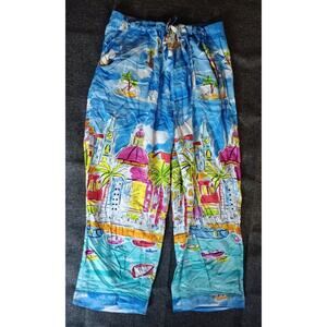 Pants size XL New Line Two womans colorful lightweight beach clam digger lounger